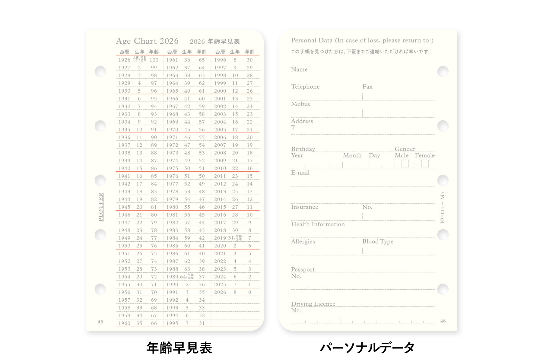 PLOTTER（プロッター）公式通販｜001 リフィル2026年版月間ブロック