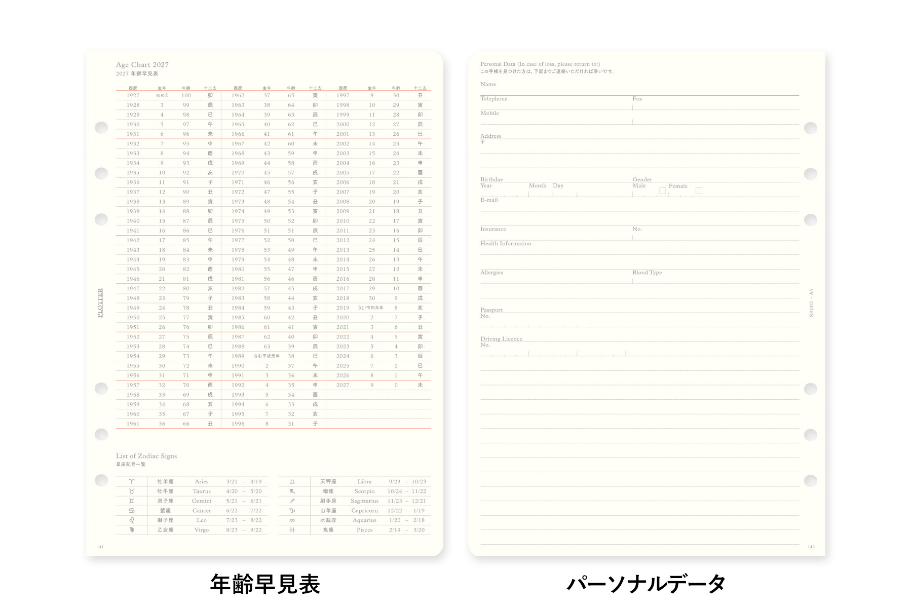 PLOTTER（プロッター）公式通販｜002 リフィル2027年版週間レフト式 A5