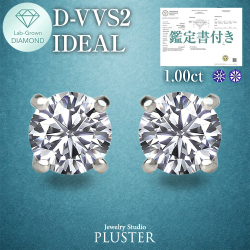 ダイヤモンド ピアス 1.0カラット 1.0ct D-VVS2-IC IGI 鑑定書付き 一粒 プラチナ ダイヤモンドピアス ダイヤピアス ラウンド 一粒ダイヤ プラチナピアス PT900 ラボグロウン レディース ジュエリー アクセサリー シンプル 誕生日 プレゼント ギフト