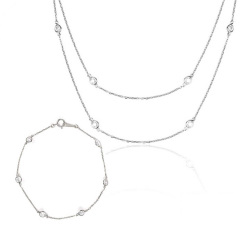 ネックレス レディース ブレスレット セット ロングネックレス ゴールド K18 ブランド H&C CZ ジルコニア ペンダント チェーンブレスレット ステーション 金属アレルギー アクセサリー シンプル ギフト プレゼント 女性 誕生日 ギフト 誕生日プレゼント 母の日