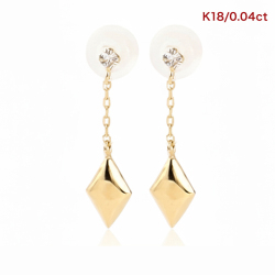 ダイヤモンド ピアス レディース ダイヤモンドピアス 0.04ct ダイヤピアス ダイヤ モチーフ ひし形 K18YG 一粒 チェーン ゴールド イエローゴールド 華奢 揺れる スタッド ダブルロックキャッチ 金属アレルギー プレゼント 誕生日 誕生日プレゼント 母の日