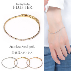 ブレスレット レディース バングル 金属アレルギー ステンレス316L サージカルステンレス 医療用 ジルコニア チェーン チェーンブレスレット ホワイト イエロー ピンク ゴールド シルバー ジュエリー アクセサリー アレルギー プレゼント 誕生日プレゼント