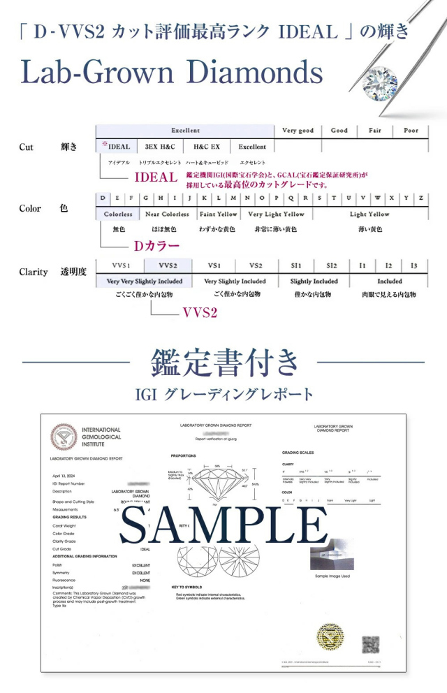 ダイヤモンド ネックレス 0.5カラット 0.5ct D-VVS2 IGI 鑑定書付き 一