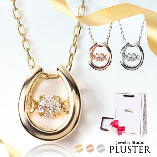 ダンシングストーン ネックレス PLUSTER K10 馬蹄 ダイヤモンド クロス