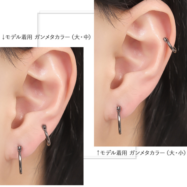 021Ph【フープピアス】三本線　ストライプ　3連リング　可愛い　K18コート