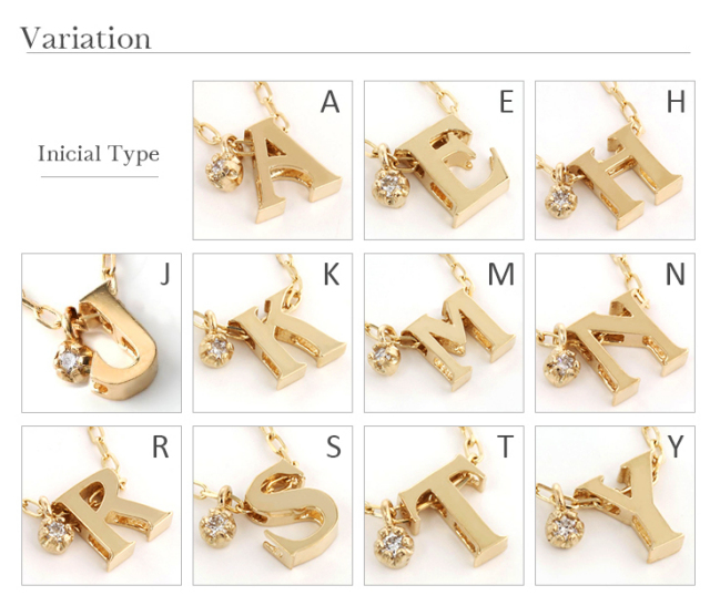 イニシャル ブレスレット PLUSTER K10 チャーム アルファベット N  