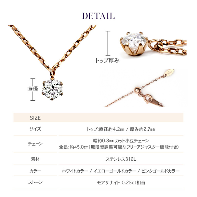 モアサナイト ネックレス レディース 一粒 ステンレス316L 0.25