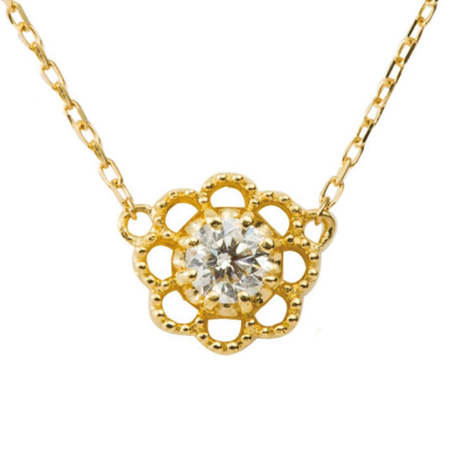ダイヤモンド ネックレス PLUSTER 一粒 フラワー (天然ダイヤ 0.13ct  