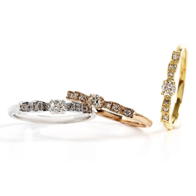 ピンキーリング PLUSTER K18 ダイヤモンド 小指 リボン 指輪 レディース 