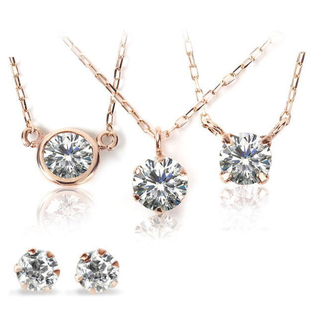 ネックレス ピアス ダイヤモンド PLUSTER ゴールド 一粒 レディース 6本爪 