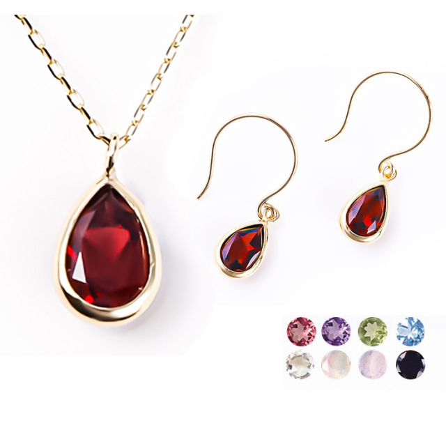 ネックレス ピアス セット 誕生石 天然石 色石 オパール ペリドット  