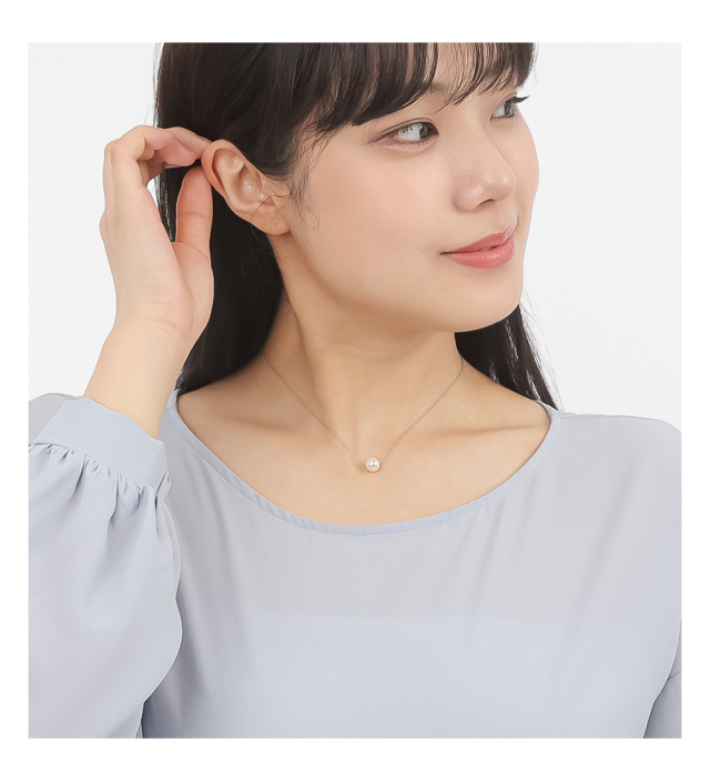 パール ネックレス 一粒 ステンレス 真珠 スルーネックレス 7mm-7.5mm