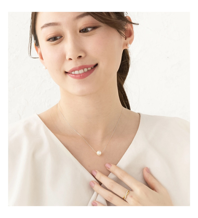 パール ネックレス 一粒 プラチナ 真珠 スルーネックレス 8.5mm-9mm