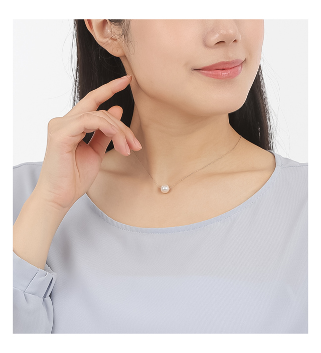 パール ネックレス 一粒 ステンレス 真珠 スルーネックレス 8.5mm-9mm