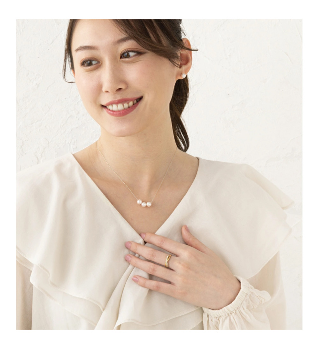 パール ネックレス 三粒 プラチナ 真珠 スルーネックレス 7mm-7.5mm