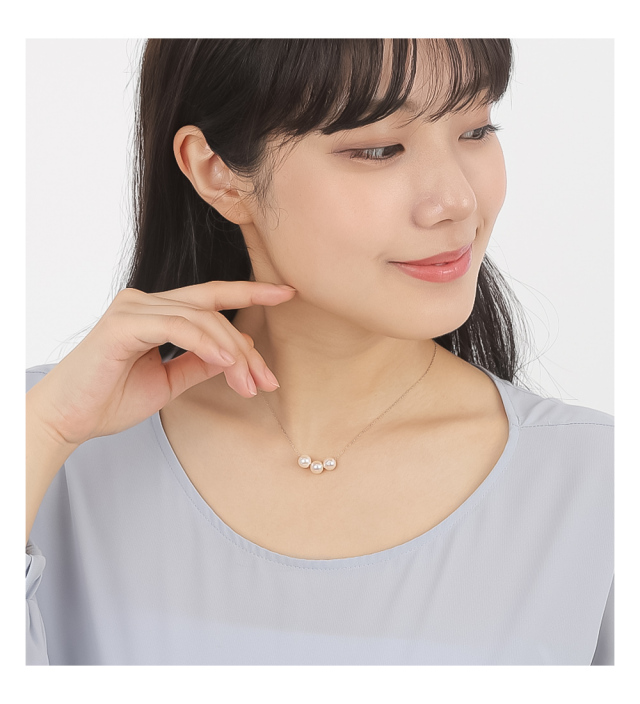 最終値下げ7mm／7.5mmパール3粒ネックレス パール ネックレス 三粒 プラチナ 真珠 スルーネックレス 7mm-7.5mm