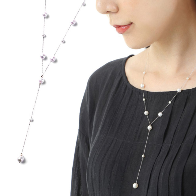 パールネックレス PLUSTER K18 真珠 ネックレス Y字 あこやパール 7mm  