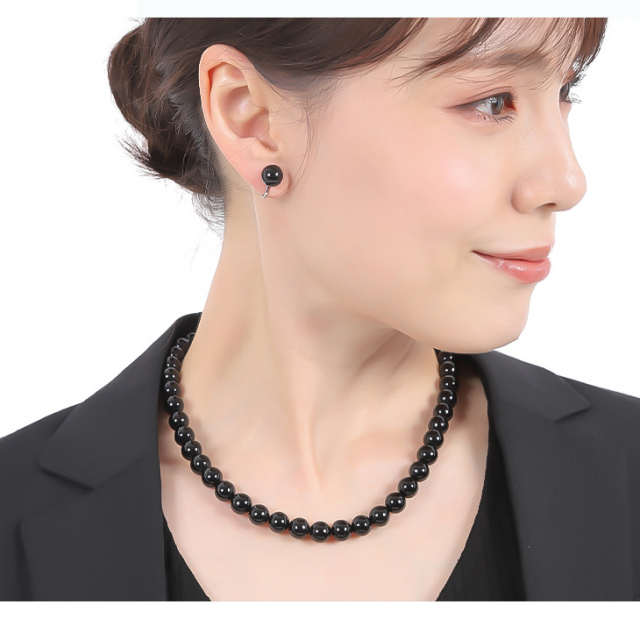 ネックレス レディース 天然ジェット ブラックパール ネックレス 44cm  