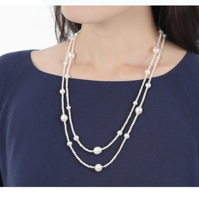パール ネックレス 小粒 淡水パール 本真珠 レディース 真珠 ロング  