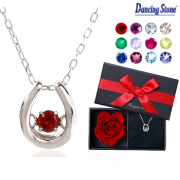 ダンシングストーン ネックレス レディース 1月 誕生石 トルマリン 天然石 金属アレルギー アクアマリン ガーネット ダイヤモンド ムーンストーン ルビー 2月 3月 4月 5月 6月 7月 8月 9月 10月 11月 12月 馬蹄 プレゼント 女性 誕生日