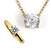 キュービックジルコニア ネックレス H&C ハート＆キューピッド ジルコニア ペンダント リング セット レディース シンプル