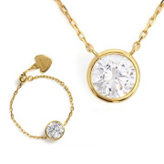 キュービックジルコニア ネックレス H&C ハート＆キューピッド ジルコニア ペンダント チェーンリング セット レディース