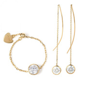 キュービックジルコニア H&C ハート＆キューピッド ジルコニア ピアス チェーンリング 2点セット アメリカンピアス レディース