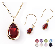 天然石 ネックレス ピアス セット 1月 誕生石 ガーネット 色石 アメジスト ペリドット オニキス ブルートパーズ ホワイトパーズ しずく ゴールド バースデー パワーストーン 金属アレルギー アクセサリー ギフト プレゼント 女性