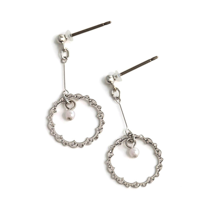 金属アレルギー アレルギーフリー ピアス レディース チタン チタンピアス ロング ロングピアス パール サークル 母の日