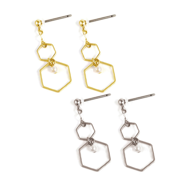 金属アレルギー アレルギーフリー ピアス レディース チタン チタンピアス ロング ロングピアス パール 角 母の日