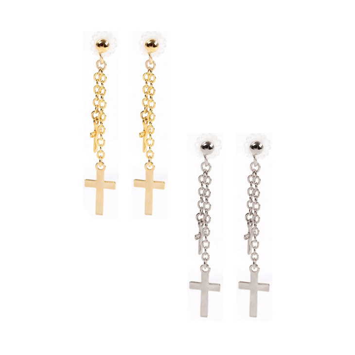 金属アレルギー アレルギーフリー ピアス レディース チタン チタンピアス バックキャッチ パール ロング 揺れる ロングピアス バックチャーム クロス 十字架 母の日