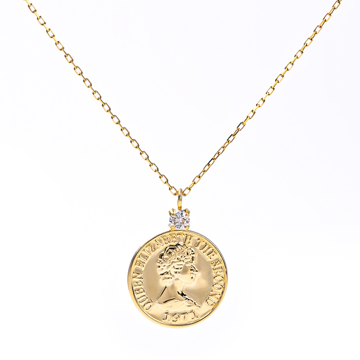 ネックレス コインネックレス コイン 18K K18 18金 金 ゴールドネックレス メダル ダイヤモンド ダイヤ YG ゴールド レディース 華奢 おしゃれ トレンド 人気 硬貨 金属アレルギー ジュエリー アクセサリー メンズ シンプル 誕生日 プレゼント ギフト