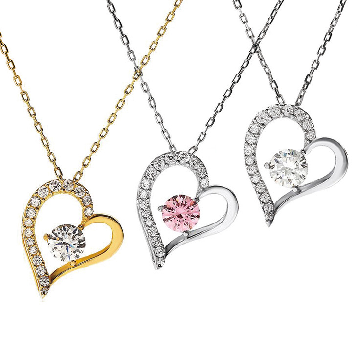 オープンハート ネックレス キュービックジルコニア H&C ハート＆キューピッド ジルコニア ハートネックレス ペンダント レディース ギフト