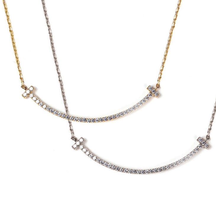 スマイルラインネックレス キュービックジルコニア H&C ハート＆キューピッド ジルコニア ネックレス ジルコニア ペンダント Tスマイル ライン ギフト 誕生日 プレゼント