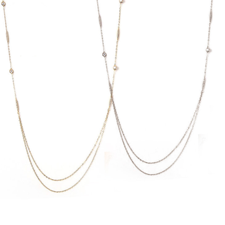 ロングネックレス キュービックジルコニア H&C ハート＆キューピッド ジルコニア ネックレス レディース ペンダント ロング ステーション 2連 プレゼント