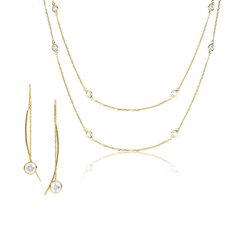 ロングネックレス キュービックジルコニア H&C ハート＆キューピッド ジルコニア ネックレス ペンダント ロングピアス セット レディース ステーション 母の日