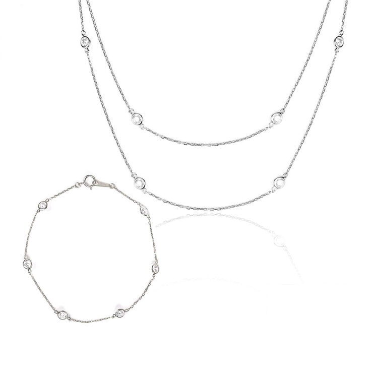 ネックレス レディース ブレスレット セット ロングネックレス ゴールド K18 ブランド H&C CZ ジルコニア ペンダント チェーンブレスレット ステーション 金属アレルギー アクセサリー シンプル ギフト プレゼント 女性 誕生日 ギフト 誕生日プレゼント 母の日