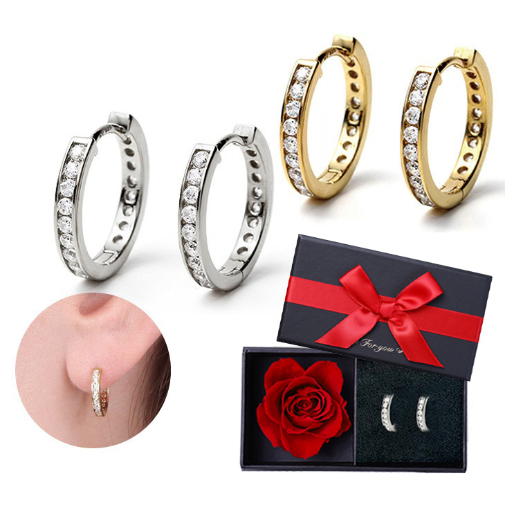 ピアス レディース キュービックジルコニア H&C ハート＆キューピッド ジルコニア シンプル フープ リングピアス  プレゼント お花 限定ケース付 ギフト ホワイトデー