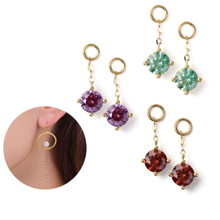 キュービックジルコニア H&C ハート＆キューピッド ジルコニア ピアス チャーム レディース カラーストーン