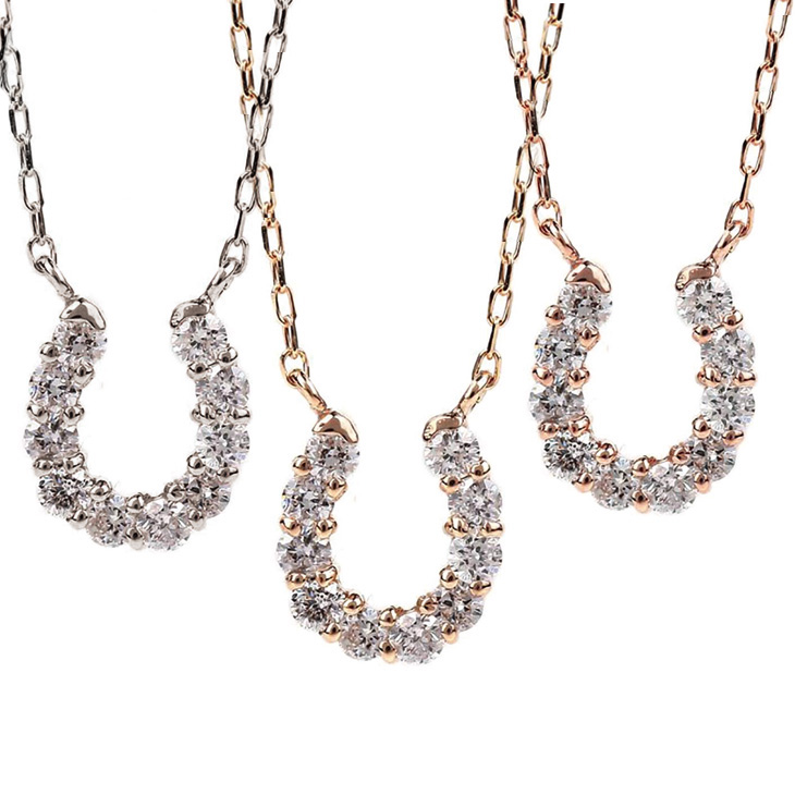 ダイヤモンド ネックレス レディース K10 ダイヤネックレス 10金 0.10ct 馬蹄 ホースシュー 喜ぶ