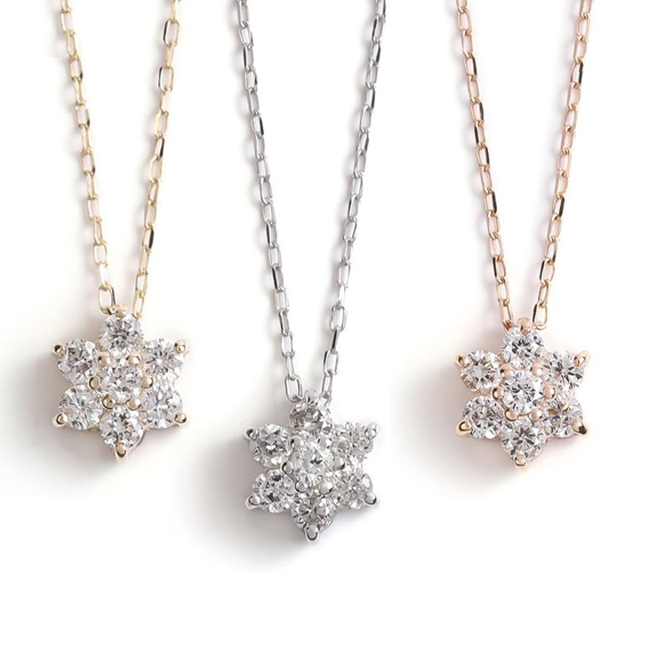 ダイヤモンド ネックレス フラワー 0.10ct ネックレス レディース ダイヤネックレス ゴールド K10 喜ぶ