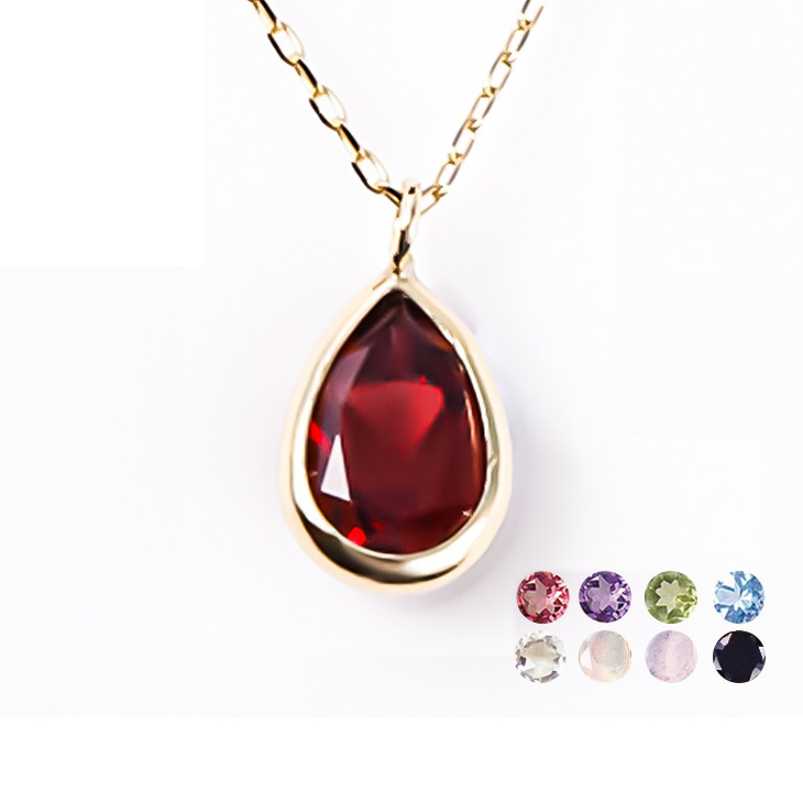 天然石 ネックレス レディース 1月 誕生石 ガーネット 色石 アメジスト ペリドット オニキス エチオピアオパール しずく ペンダント ゴールド バースデー パワーストーン 金属アレルギー 雫 アクセサリー 誕生日 プレゼント 女性
