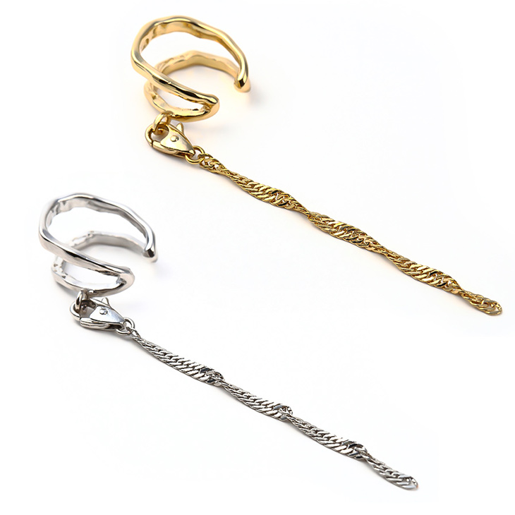 イヤーカフ 金属アレルギー対応 レディース イヤリング イヤーカフス イヤカフ チェーン 大ぶり 2way ノンホールピアス 片耳 シンプル はさむ 18K 地金 イヤークリップ イヤーフック 華奢 痛くない 誕生日 プレゼント 女性 ジュエリー 母の日