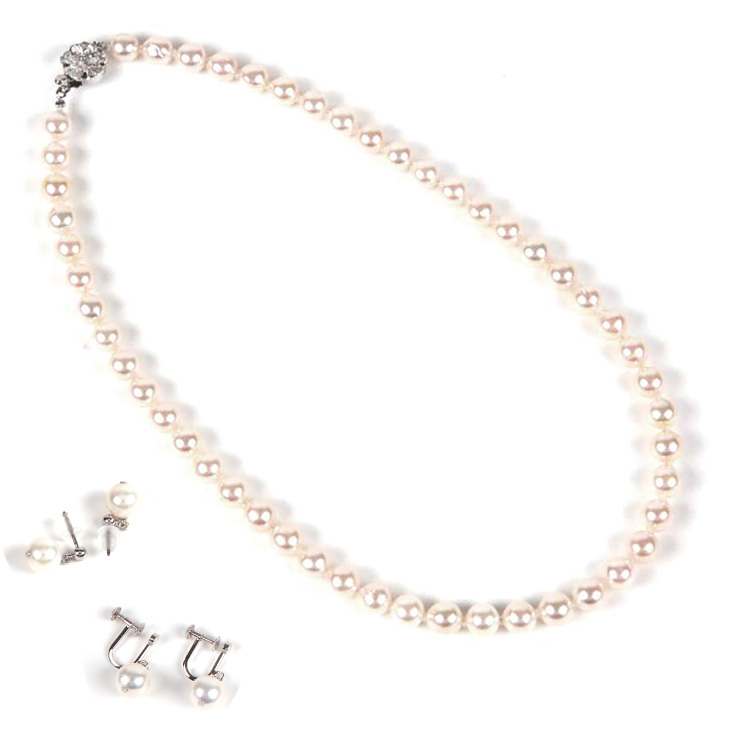 真珠 冠婚葬祭 ネックレス ピアス セット パール イヤリング レディース 宇和島産 あこや 本真珠 8.5mm-9mm