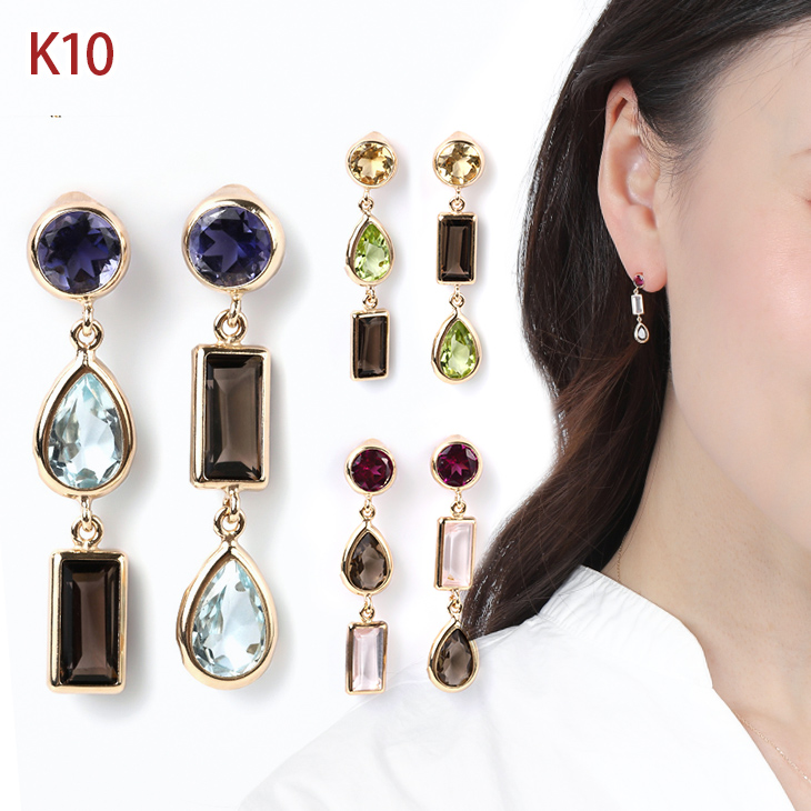 天然石 ピアス 1月 誕生石 ロードライトガーネット アイオライト ペリドット ローズクォーツ スカイブルートパーズ 雫 スタッドピアス k10 ゴールド バースデー カラーストーン 色石 金属アレルギー プレゼント 女性 誕生日 彼女 ギフト