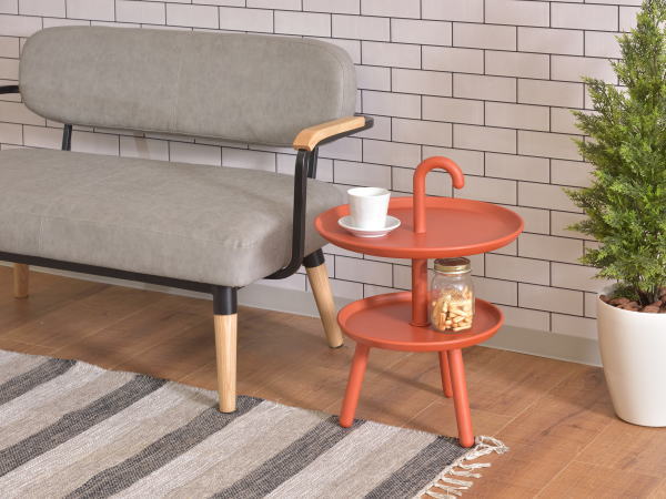 2段 トレイシンプルエレガント丸型 サイドテーブル 大理石柄回転式