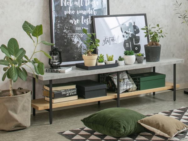 150cm幅 コンクリート調天板ローボード （テレビ台）