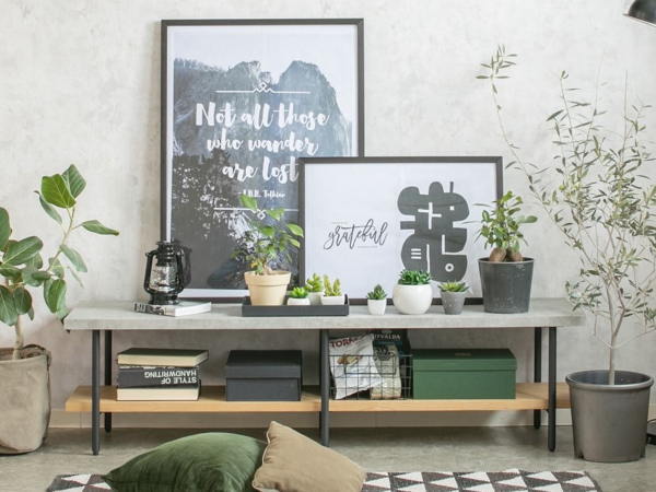 150cm幅 コンクリート調天板ローボード （テレビ台）