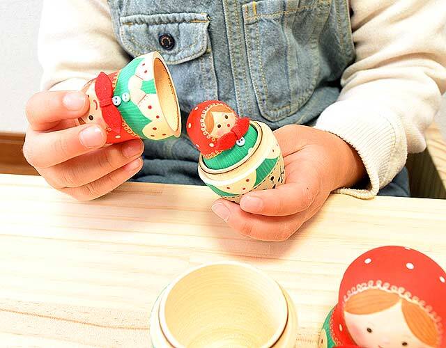 ★未使用品★　マトリョーシカ　オリガザバイキナ　オレンジカラー 赤い頭巾のマトリョーシカ 北向邦子作｜木のおもちゃ ポプリの森
