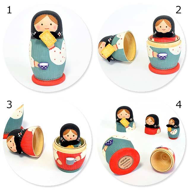 手のひらサイズの木製マトリョーシカ